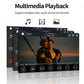 Car multimedia playback screen with video controls and media icon buttons