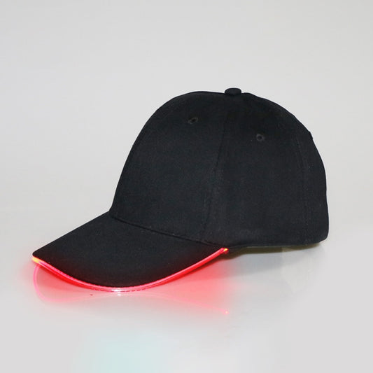 Black baseball cap with red LED glow along the brim edge