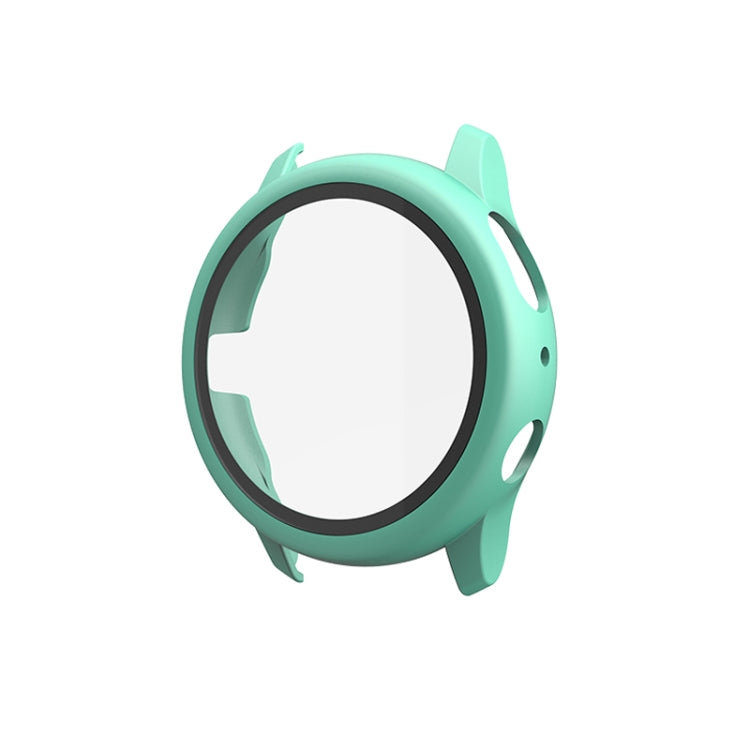 Protective smartwatch case with tempered glass film, mint green bezel with cutouts