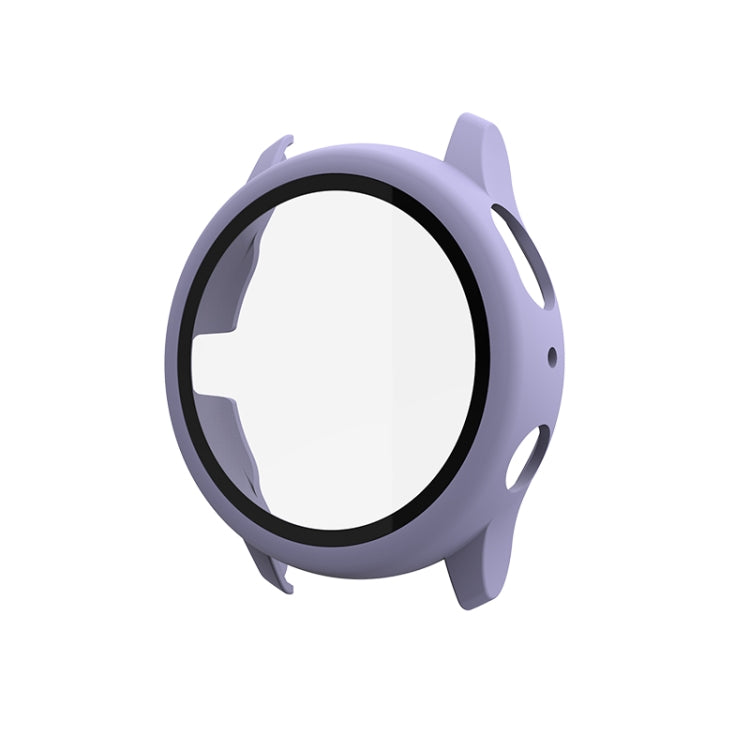 Protective smartwatch case with tempered glass film, light purple ring with side openings