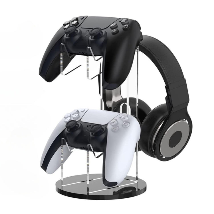 Desktop headphone and game controller display stand with clear acrylic backplate