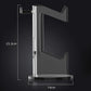 Desktop headphone display stand with clear acrylic sides and black base, side view