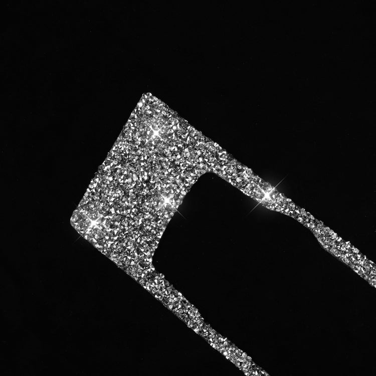 Silver diamond glitter sticker insert for car air conditioning control panel, angled close-up
