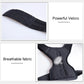 Black breathable posture brace with hook-and-loop closure strap detail