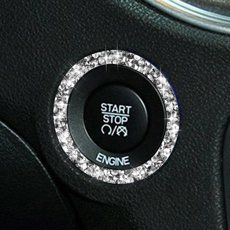 Black center engine start/stop sticker with silver rhinestone border; START STOP ENGINE text