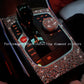 Diamond glitter stickers covering car gear shift and center console controls
