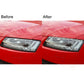 Split before/after view: silver glitter headlight eyebrow strips on car