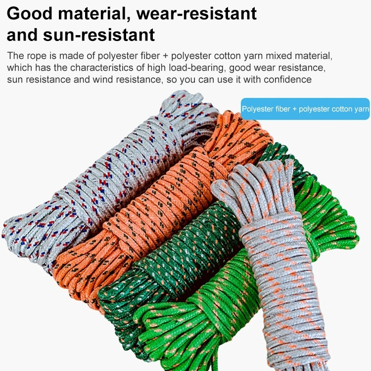 Thick nylon rope bundle, speckled gray, orange, green and white coils