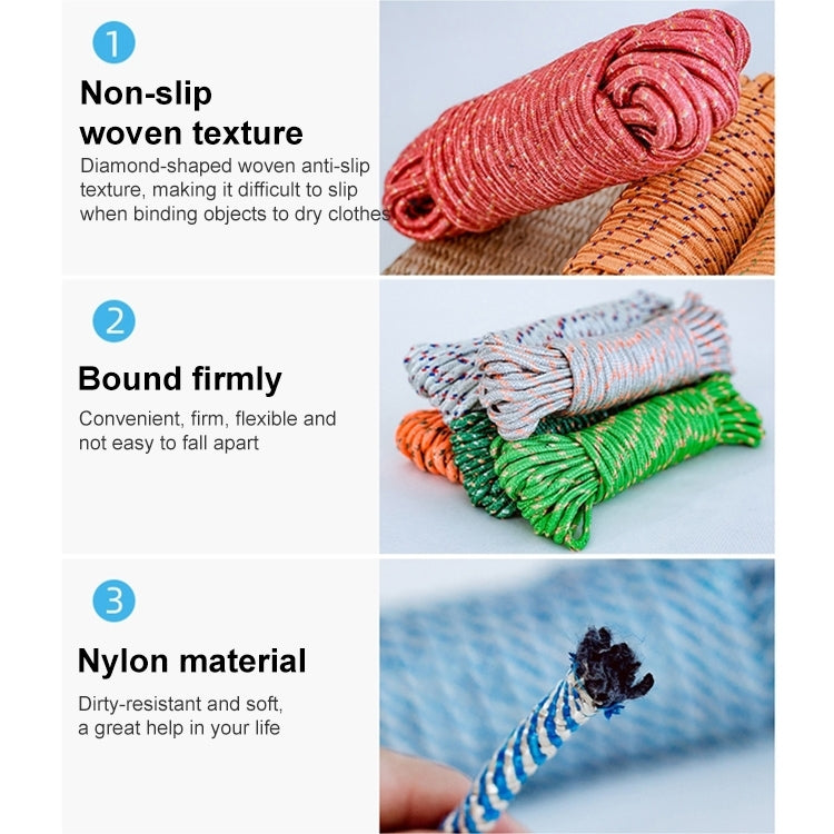 Anti-slip woven nylon rope, tightly bound coils with red and orange stripes