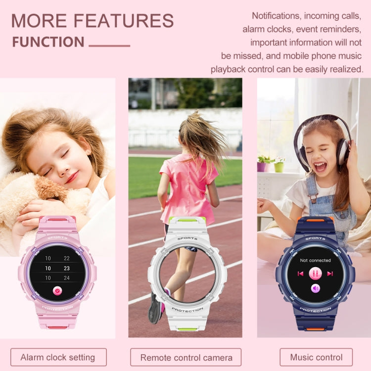 Children's smart watch set: pink, white, and dark blue bands with round screens.