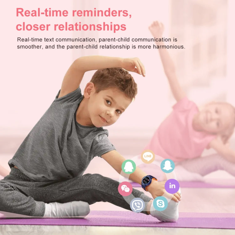 Children wearing a blue and orange round smart watch on the wrist