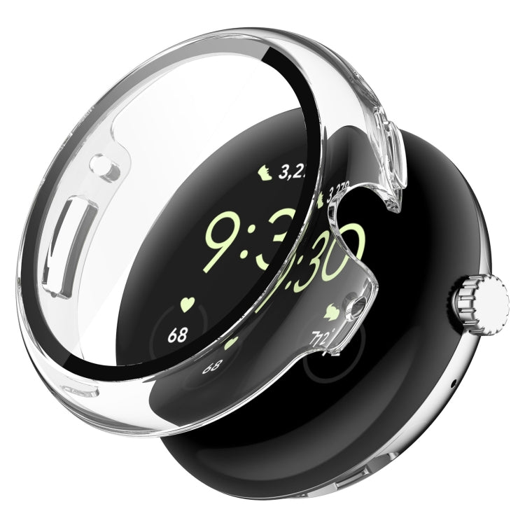 Transparent integrated protective watch case with clear tempered screen film overlay