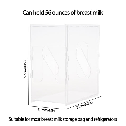 Clear acrylic breast milk storage container with double-compartment doors and side handles