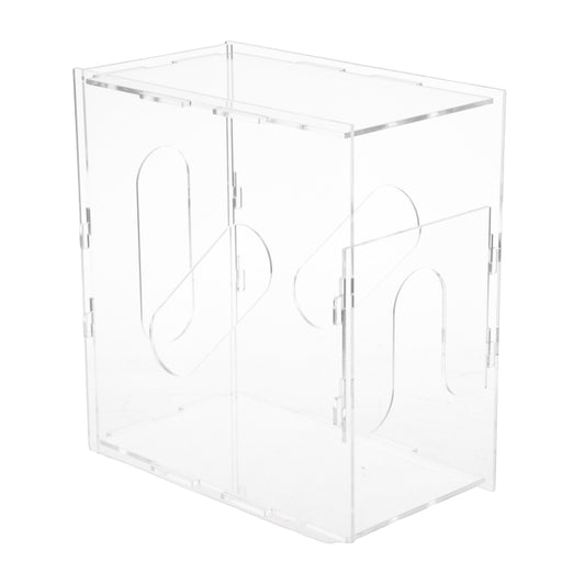 Clear acrylic breast milk storage container with hinged door and interior slots