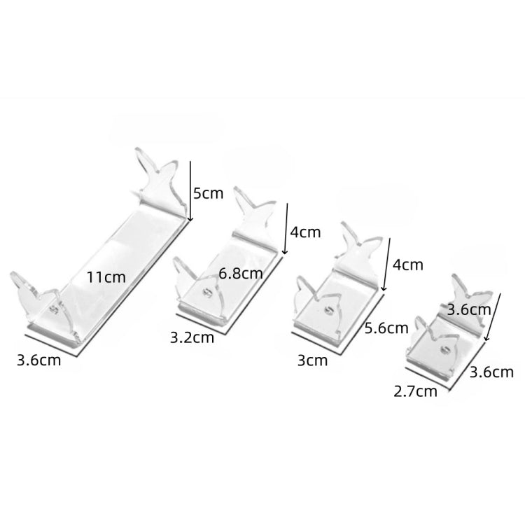 Set of 4 clear fishing lure display stands with hook loops, wedge bases
