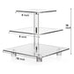 3-tier square acrylic cupcake stand with clear shelves and vertical support posts