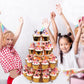 Clear acrylic 4-tier cupcake stand with three visible circular platforms stacked for serving