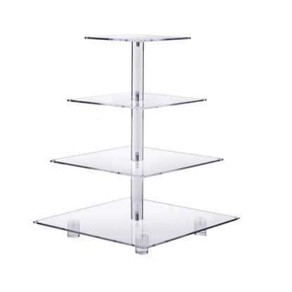 4-tier acrylic square cupcake stand with clear tiers and chrome center post