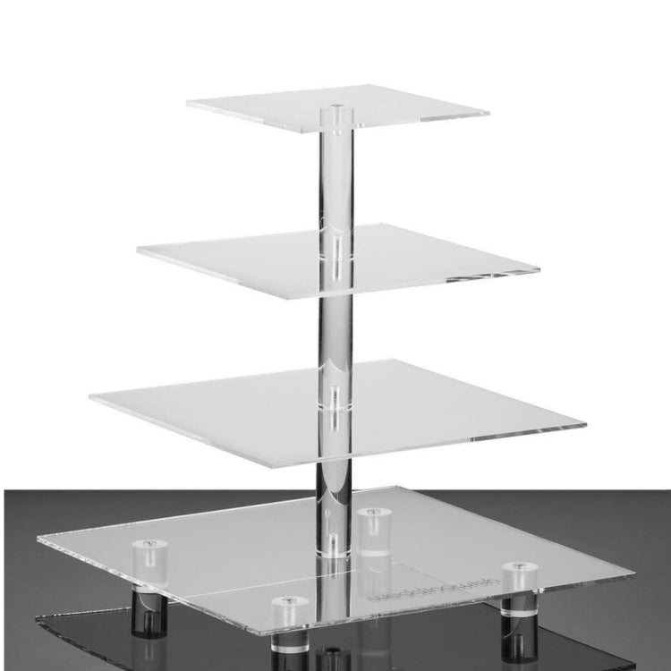 Clear 4-tier acrylic square cupcake stand with three square platforms and post