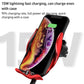 Red and black wireless car phone holder with clamp arms and charging LED glow