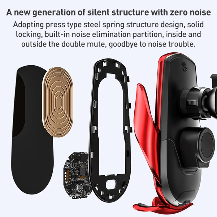 Wireless car phone holder parts shown with black case and red side frame