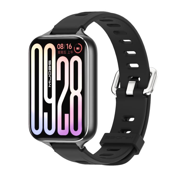 Black silicone watch band with vented holes and metal clasp for smartwatch