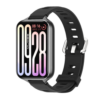 Black silicone watch band with vented holes and metal clasp for smartwatch