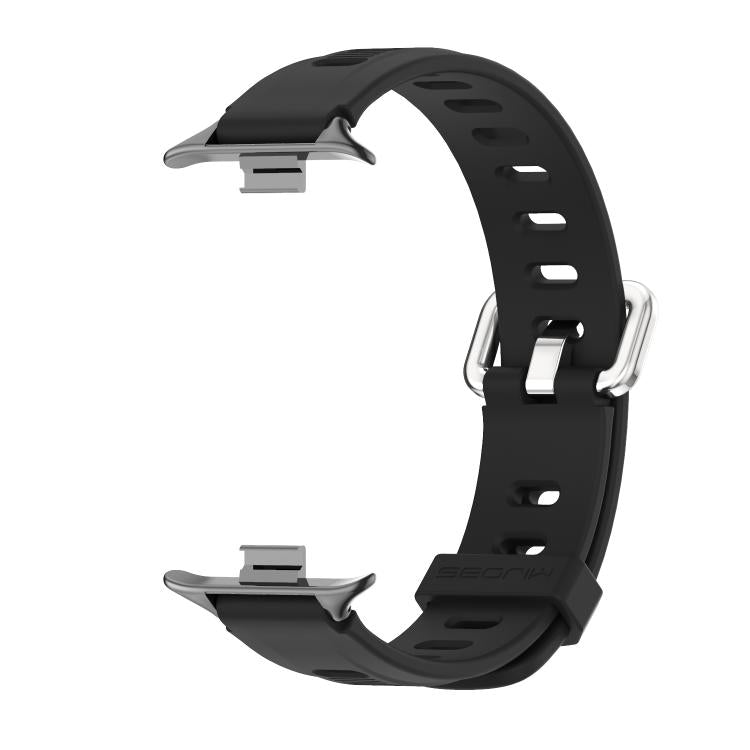 Black silicone watch band with vented holes and metal clasp parts for fitting