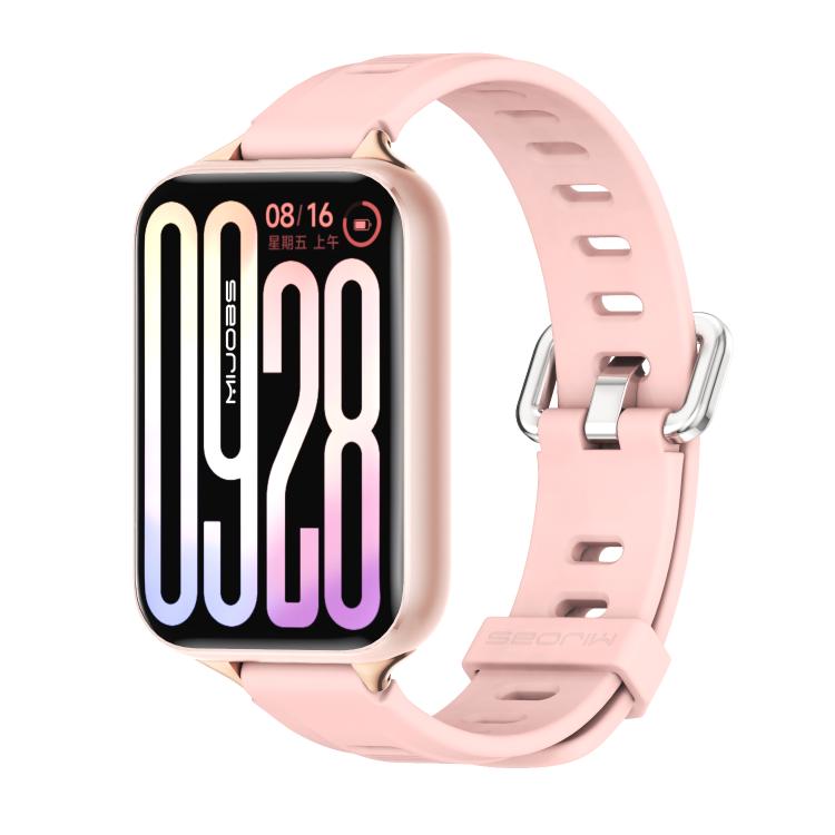Pink silicone watch band with perforated holes and metal clasp for smartwatch