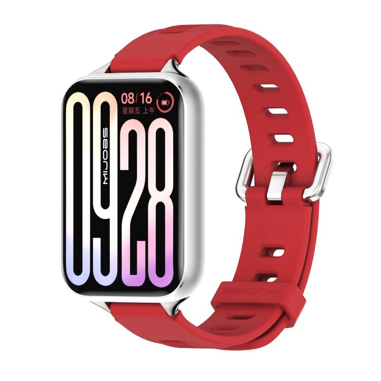Silicone watch band with perforated holes, red color, for smart watch