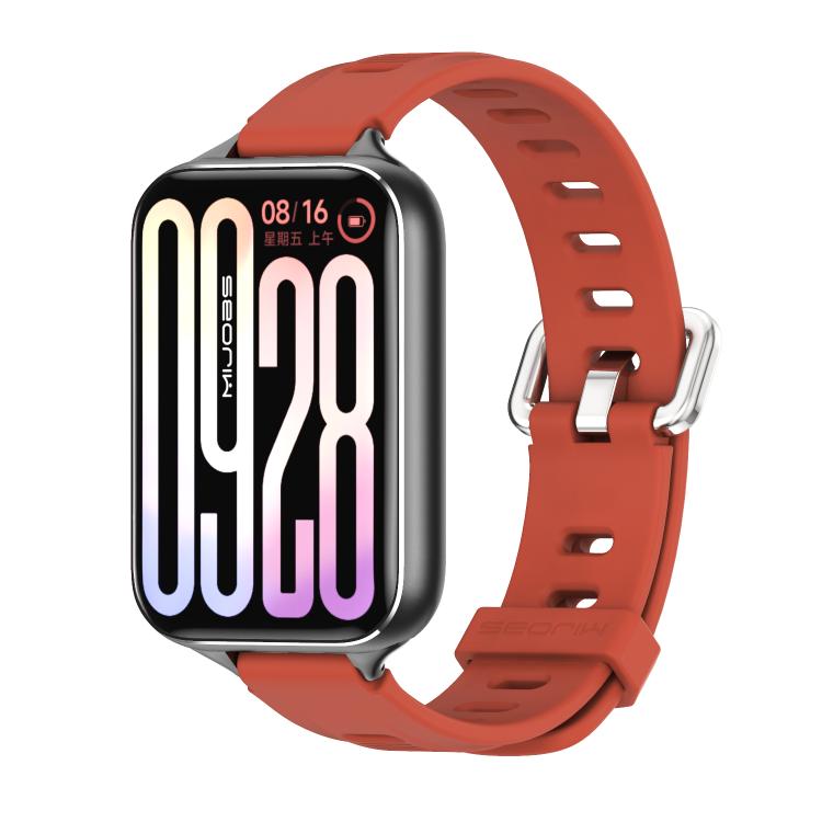 Silicone watch band with perforated holes, orange-red color, for smart watch