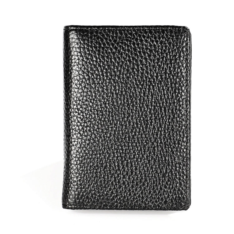 Black textured leather RFID card holder, vertical slim card sleeve