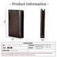 Brown leather RFID card holder front and side view, slim vertical design
