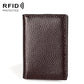 Brown leather RFID card holder, textured finish, vertical slim card sleeve