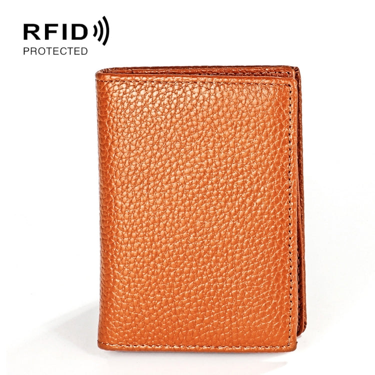 RFID antimagnetic leather card holder, textured brown-orange, slim men’s wallet