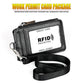 Black RFID card holder with top zipper and crossbody strap, card window front