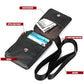 Black RFID card holder wallet with cash/coin compartments and lanyard strap