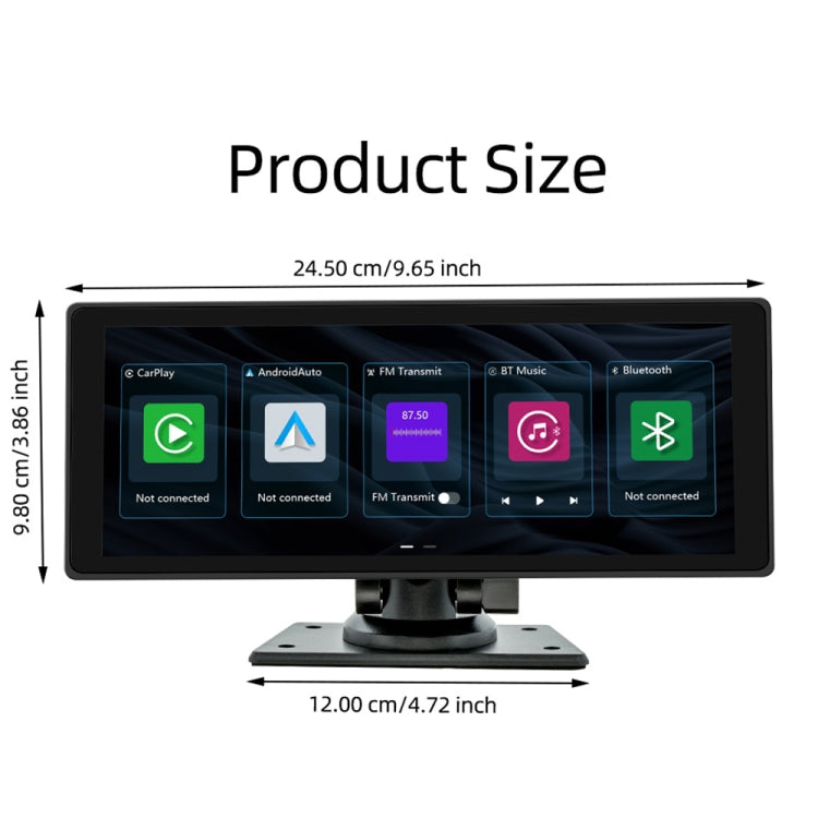 Portable car MP5 player size diagram with mounting stand dimensions