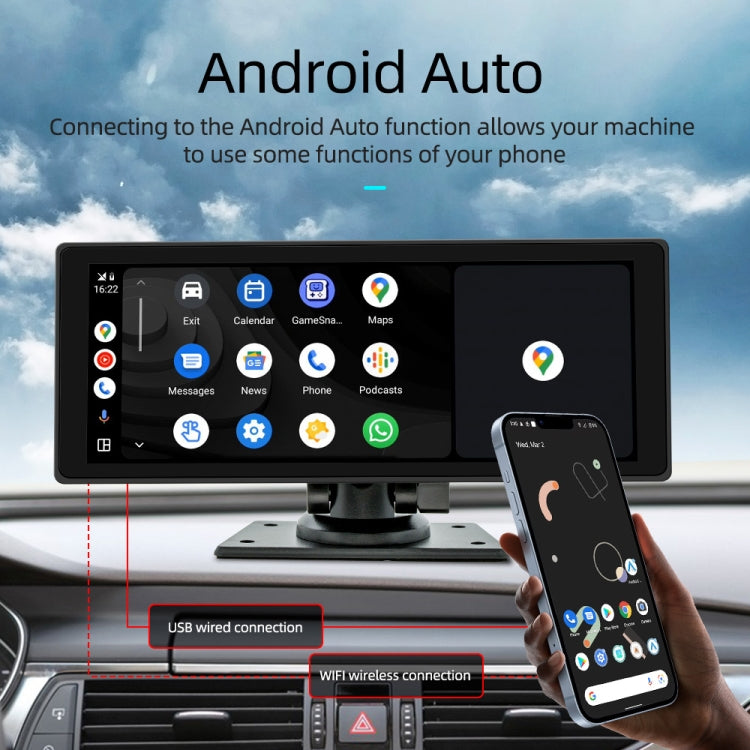 Car MP5 player with Android Auto setup using USB cable and wireless connection