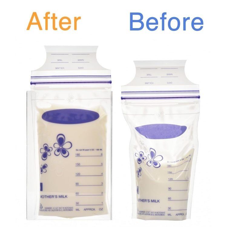 Two transparent breast milk storage bag holders showing filled pouch inside