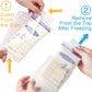 Clear flat storage bag holder tray with milk bag inserted from the side