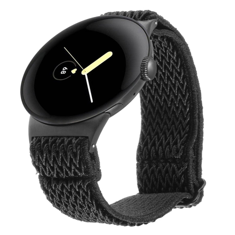 Nylon wave braided watch band for Pixel Watch 41mm, black woven strap with clasp