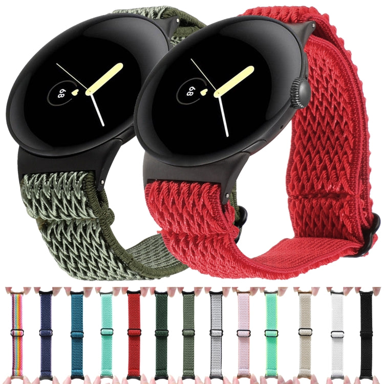 Wave braided nylon watch bands for Pixel Watch 41mm, red and dark green woven straps
