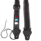 Black guitar strap with three pick inlays and adjustable woven shoulder strap