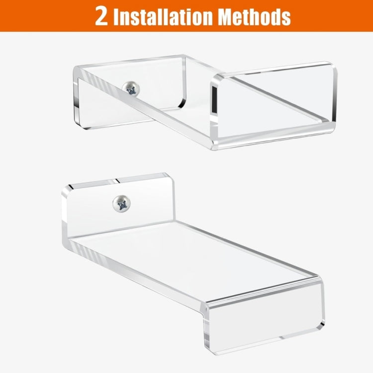 Clear acrylic wall-mounted display bracket with screw-mount hole and long base