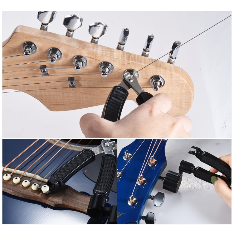 Guitar maintenance tool shown adjusting headstock hardware, with black handle
