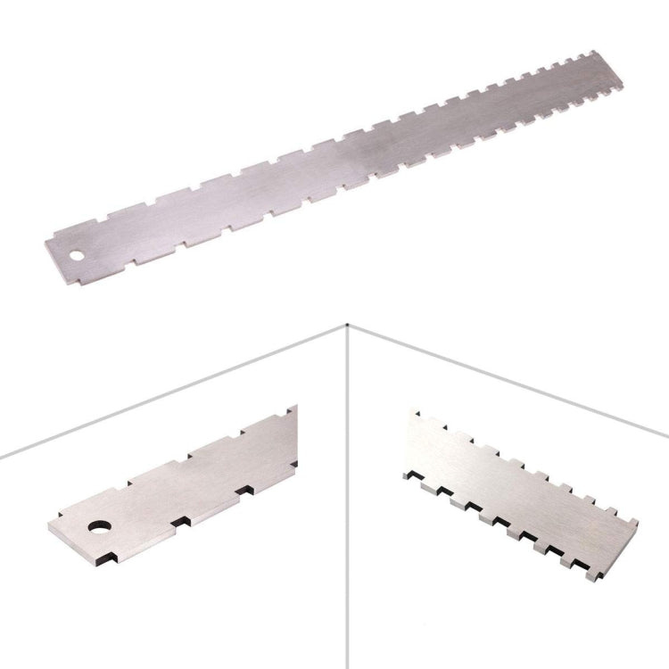 Guitar neck measuring ruler set, showing different slot ends and cutouts