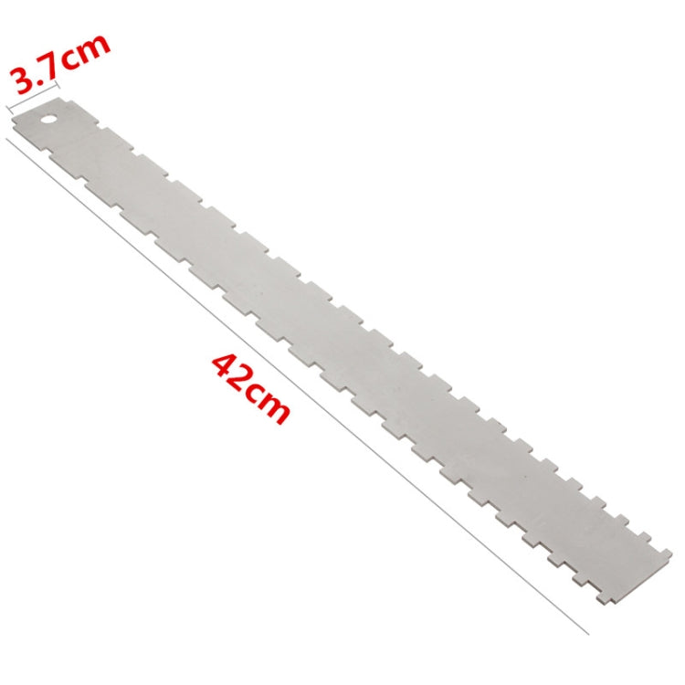 Guitar neck measuring ruler, 42cm long and 3.7cm wide with notched scale