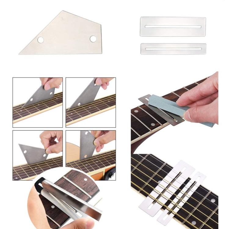 Set of metal guitar string tools with two blade pieces and flat strips