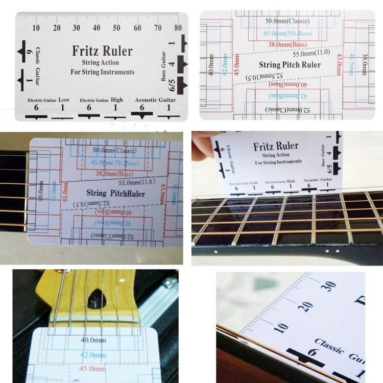 Fritz Ruler close-up with guitar string measurement scales and adjustment guides